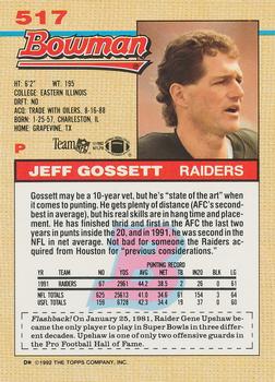 1992 Bowman #517 Jeff Gossett Back