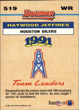 1992 Bowman #519 Haywood Jeffires Back