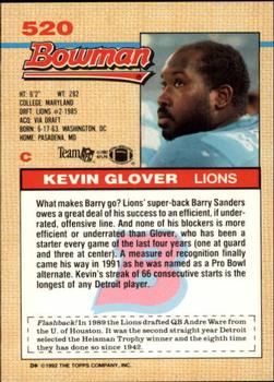 1992 Bowman #520 Kevin Glover Back