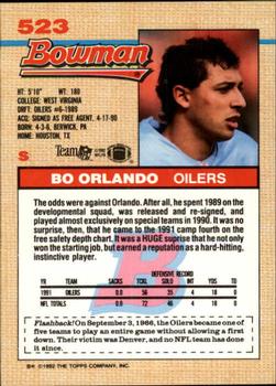 1992 Bowman #523 Bo Orlando Back
