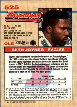 1992 Bowman #525 Seth Joyner Back