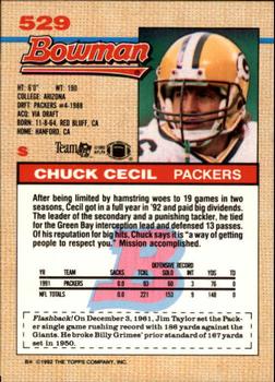 1992 Bowman #529 Chuck Cecil Back