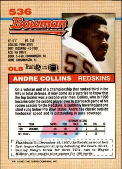 1992 Bowman #536 Andre Collins Back