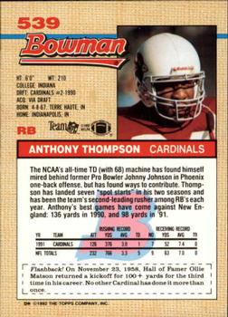 1992 Bowman #539 Anthony Thompson Back