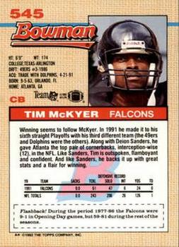 1992 Bowman #545 Tim McKyer Back