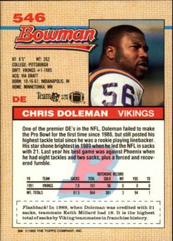 1992 Bowman #546 Chris Doleman Back