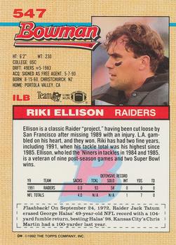 1992 Bowman #547 Riki Ellison Back