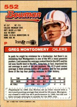1992 Bowman #552 Greg Montgomery Back