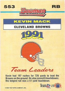 1992 Bowman #553 Kevin Mack Back