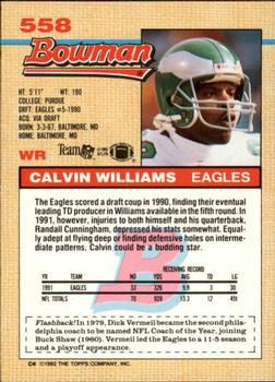 1992 Bowman #558 Calvin Williams Back