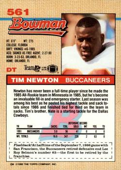 1992 Bowman #561 Tim Newton Back