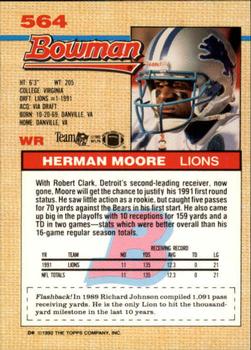 1992 Bowman #564 Herman Moore Back