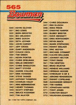 1992 Bowman #565 Checklist 5: 460-573 Back