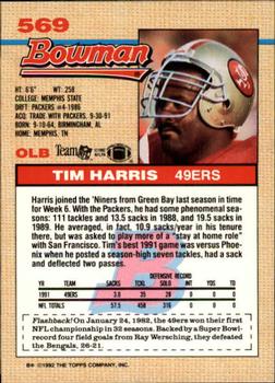 1992 Bowman #569 Tim Harris Back