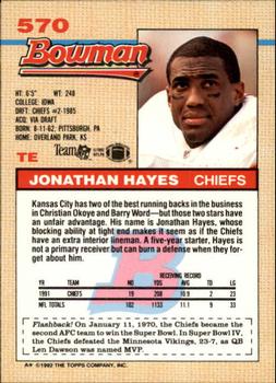 1992 Bowman #570 Jonathan Hayes Back