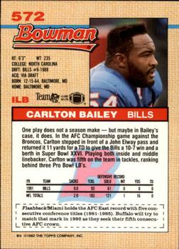 1992 Bowman #572 Carlton Bailey Back