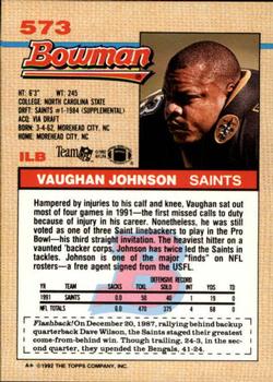 1992 Bowman #573 Vaughan Johnson Back