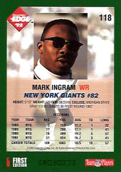 1992 Collector's Edge #118 Mark Ingram Back