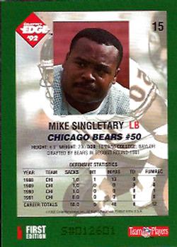 1992 Collector's Edge #15 Mike Singletary Back