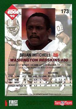 1992 Collector's Edge #173 Brian Mitchell Back