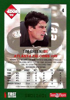 1992 Collector's Edge #4 Tim Green Back