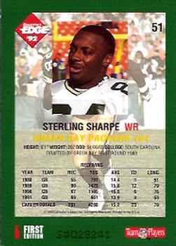 1992 Collector's Edge #51 Sterling Sharpe Back