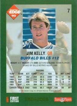 1992 Collector's Edge #7 Jim Kelly Back