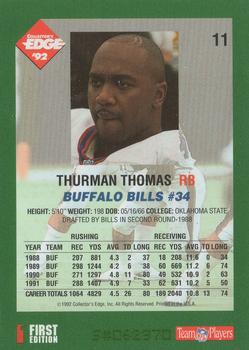 1992 Collector's Edge #11 Thurman Thomas Back