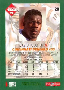 1992 Collector's Edge #20 David Fulcher Back