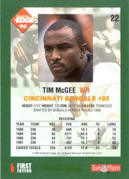 1992 Collector's Edge #22 Tim McGee Back