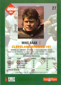 1992 Collector's Edge #27 Mike Baab Back