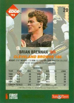 1992 Collector's Edge #28 Brian Brennan Back