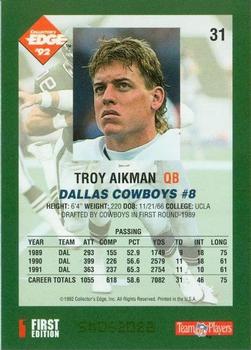 1992 Collector's Edge #31 Troy Aikman Back