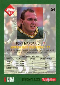 1992 Collector's Edge #54 Tony Mandarich Back