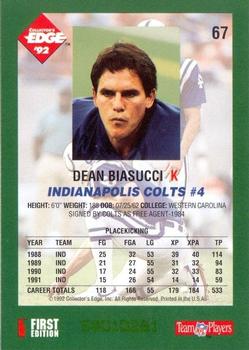 1992 Collector's Edge #67 Dean Biasucci Back