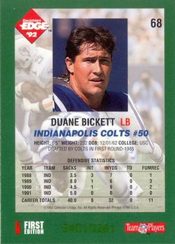 1992 Collector's Edge #68 Duane Bickett Back