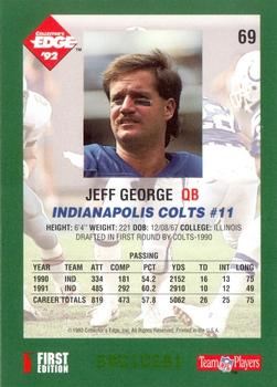1992 Collector's Edge #69 Jeff George Back