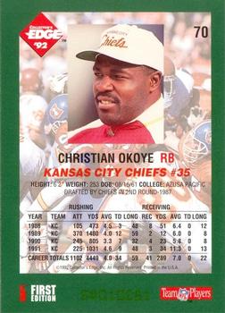 1992 Collector's Edge #70 Christian Okoye Back