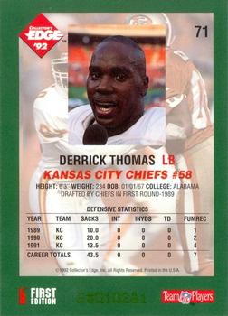 1992 Collector's Edge #71 Derrick Thomas Back