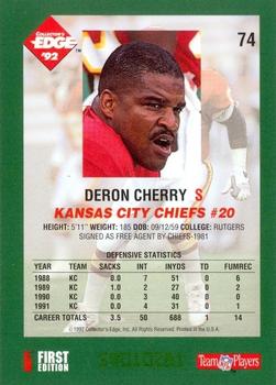 1992 Collector's Edge #74 Deron Cherry Back
