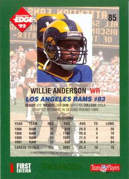 1992 Collector's Edge #85 Willie Anderson Back