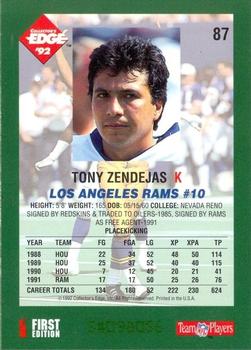1992 Collector's Edge #87 Tony Zendejas Back