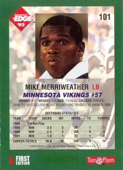 1992 Collector's Edge #101 Mike Merriweather Back