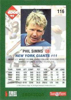 1992 Collector's Edge #116 Phil Simms Back