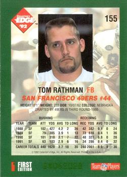 1992 Collector's Edge #155 Tom Rathman Back