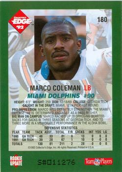 1992 Collector's Edge #180 Marco Coleman Back