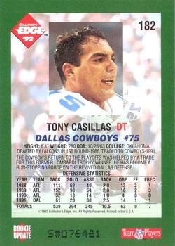 1992 Collector's Edge #182 Tony Casillas Back