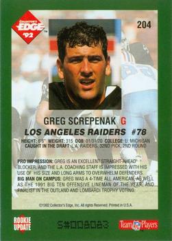 1992 Collector's Edge #204 Greg Skrepenak Back