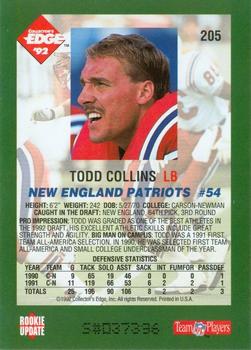 1992 Collector's Edge #205 Todd Collins Back