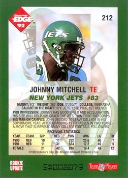 1992 Collector's Edge #212 Johnny Mitchell Back